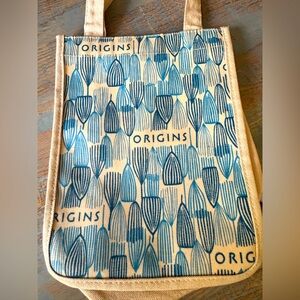 ORIGINS Patterned Blue and Tan Canvas Tote